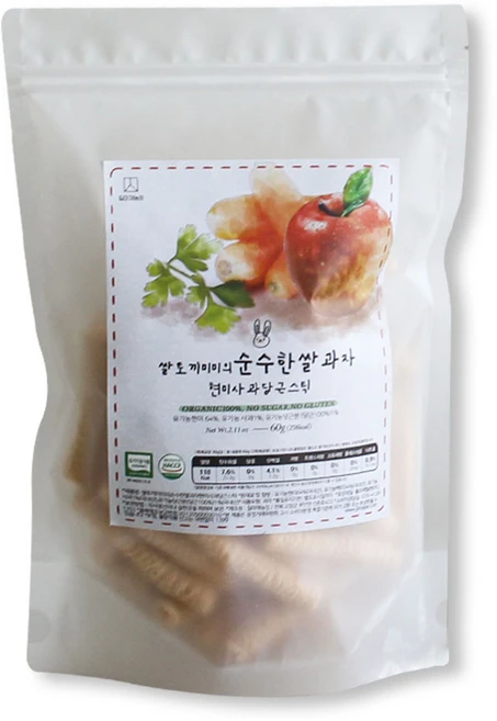 질마재농장 현미사과당근스틱 유기농 국내산쌀 무첨가 아이간식, 60g, 1개, 유기농쌀과자 현미사과당근스틱 - 쿠팡