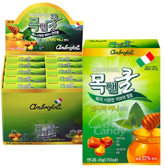 목앤쿨 목앤쿨 발사믹 허니캔디 10개 이태리산 꿀22% 목캔디, 45g