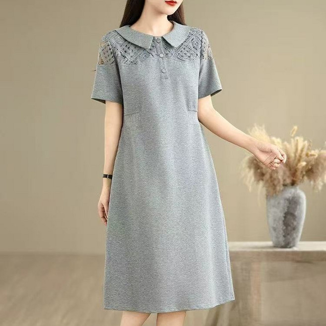 루스리더 여성용 카라넥 펀칭 반팔 원피스 ES10