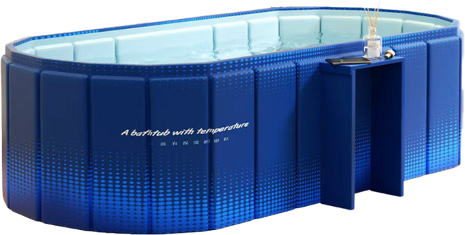 可折疊加大加深泡澡桶, 免安裝密度版加長置物款1.5米深藍色, 1個