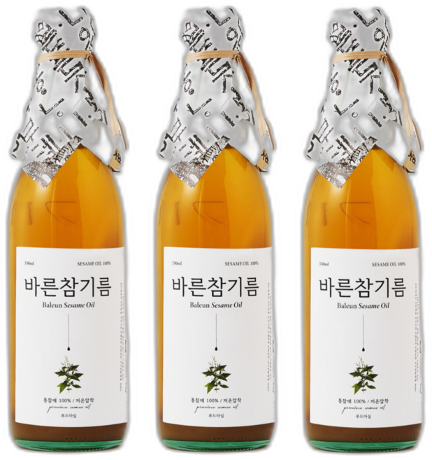 푸드마실 통참깨 100% 저온압착 바른 참기름, 350ml, 3개