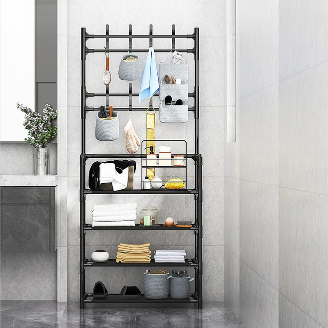 현관 신발정리대 간이 신발장 철제 슈즈랙, 4단, 블랙콤보형