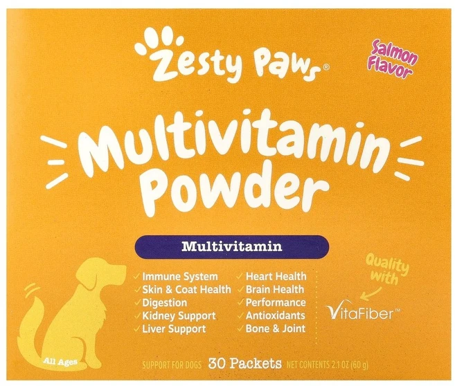 Zesty Paws 종합비타민 분말 반려견용 모든 연령 연어 30팩 60g, 1개 - 쿠팡