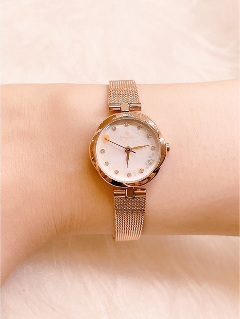 OST BEST MD 10월 카렌듈라 꽃 탄생화 다이얼 로즈골드 메쉬 밴드 시계