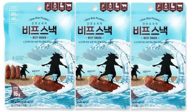 존쿡 델리미트 비프스낵 50g X 3팩 / 소고기 건조육 간식 안주 미트스낵 프로틴 건조소시지, 3개