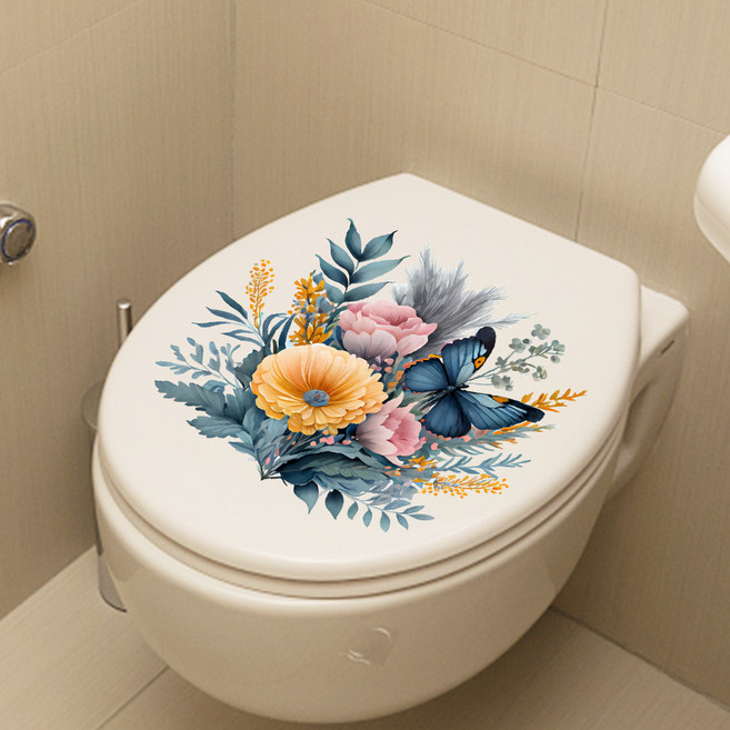 태쓰 화장실 변기 인테리어 데코 스티커, 야생화
