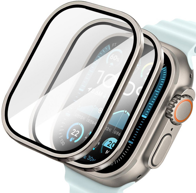 더조은셀러 2매입 클리프 강화유리 메탈 베젤커버 애플워치 울트라 호환, 실버