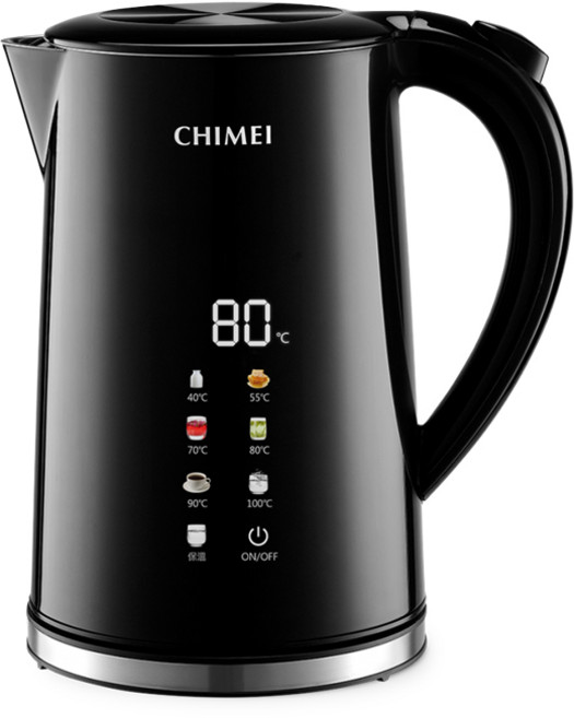 CHIMEI 奇美 1.7L 彩屏溫控快煮壺 KT-17STC0 7段控溫 雙層防燙 304不鏽鋼, 黑, 1個