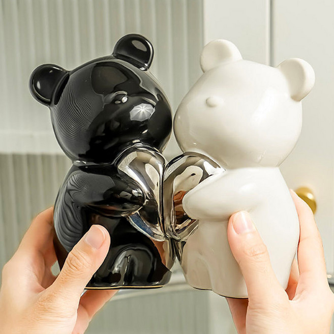 지오샵 인테리어 소품 곰돌이 세라믹 북엔드 오브제 42, A(블랙+화이트)