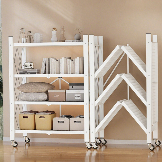 Tiger Pavilion 3단4단5단원터치 접이식 이동가능 철제 스탠드 선반, 4단, 화이트