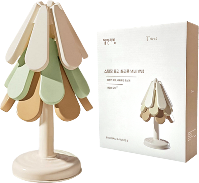 엘빈리빙 스탠딩 트리 실리콘 냄비 받침, 원형 받침대, 1개