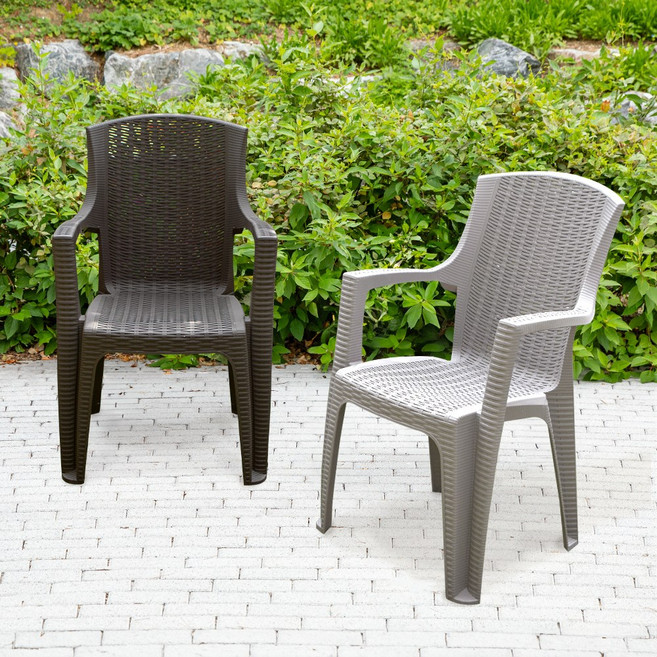 모니카 라탄 플라스틱 체어 야외 정원 테라스 카페, 선택:그레이, 1개