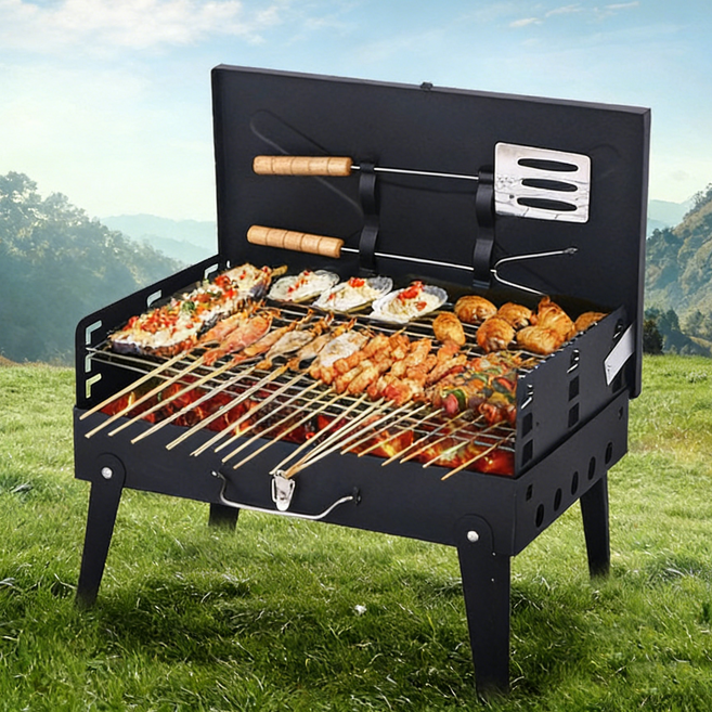 BIKASU 가정용 바베큐그릴 펜션 야외용 직화 숯불화로 휴대용 캠핑용 바비큐그릴, 1개