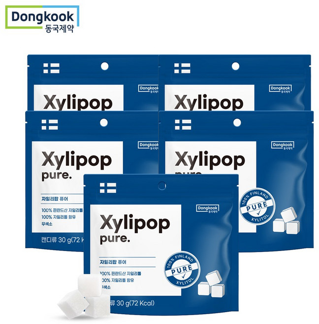 동국제약 핀란드산 무설탕 자일리톨 100% 캔디 자일리팝 퓨어 사탕, 30g, 5개