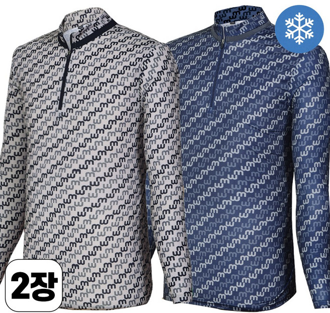 워킹맨 아울렛 1+1 봄 여름 시즌 남성 쿨링 시원한 마크패턴 집업 긴팔 티셔츠 A250