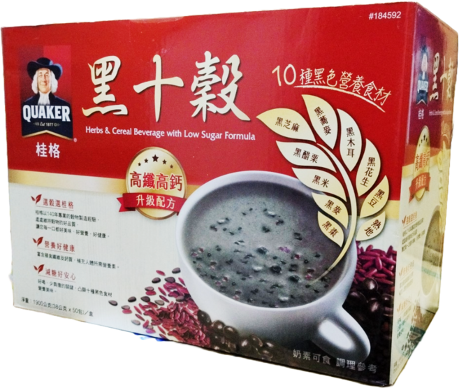 桂格 Quaker 減糖黑十穀 減糖高纖高鈣 營養早餐 沖泡飲品, 38g, 1箱, 50個裝