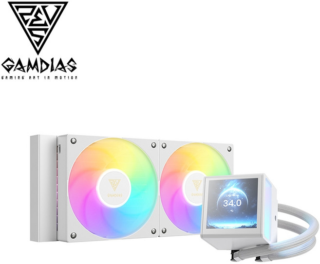 GAMDIAS CHIONE P5-240 一體式水冷散熱器，240mm水冷排，RGB燈效，高效靜音, 白色, 1個