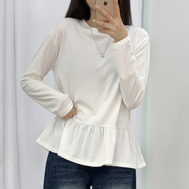 티데일리 여성용 버디 프릴 셔링 레이어드 긴팔 티셔츠