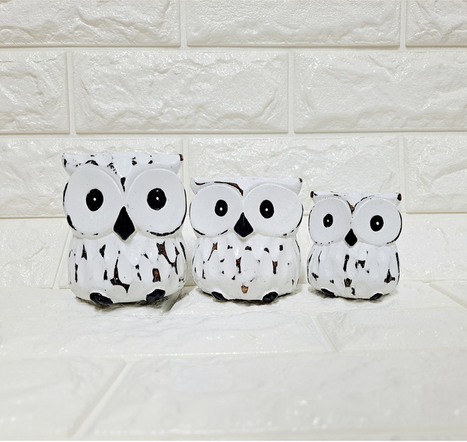화이트 통통 목각 부엉이가족 부엉이인형 부엉이 장식소품 집들이선물 풍수인테리어소품