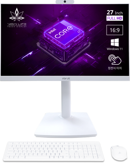뷰라이프 27형 고급형 웹캠 일체형PC 인텔 I7-13 윈도우11포함 무선키보드마우스 마우스패드 증정, 1TB, 32GB, 화이트, AP-27-TG(터치추가), WIN11 Pro