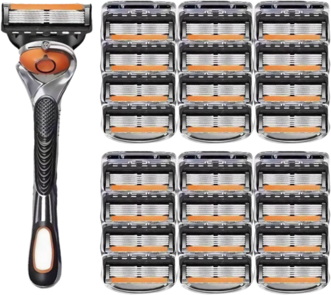 TOVLIVING 5중 면도날 + 면도기 질레트 호환용, 24개, 블랙, 신형 프로글라이드