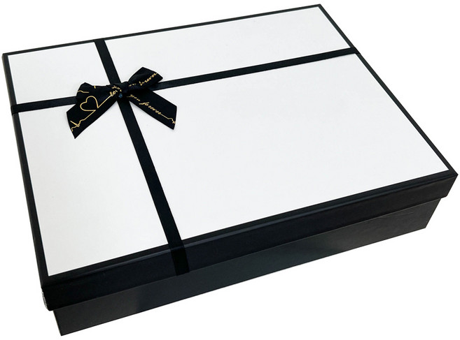 루루홈 리본 선물 포장 박스, 8호 1개 (34 x 26 x 8), 블랙 화이트