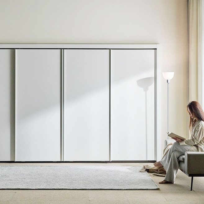 장인가구 드로잉 E0등급 무광 슬라이딩 붙박이장 330cm, 아이보리