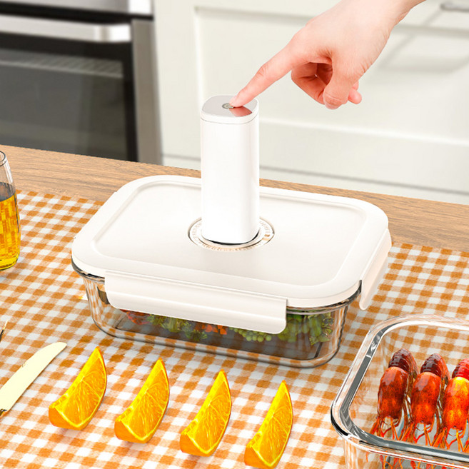 프리미엄 유리 프레쉬 진공 밀폐용기 반찬통 냉장고 정리, 진공기-충전형, 1개