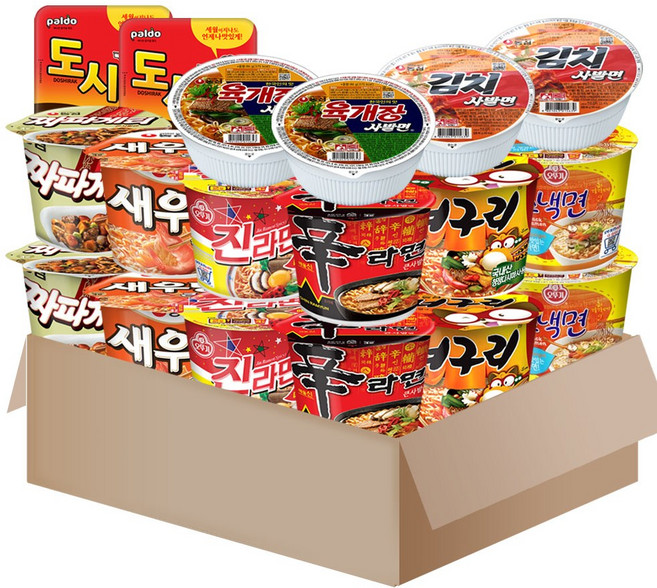 [메리박스] 큰컵라면세트 9종 18개(신라면2+새우탕2+너구리2+짜파게티2+스낵면2+진라면매운맛2+도시락2+육개장사발면2+김치사발면2), 1개