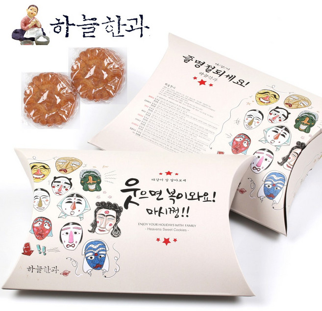 하늘한과 조청 유과 웃으면 복이와요 찹쌀 약과 전통 한과 선물세트, 210, 1세트