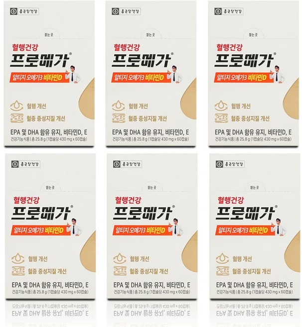 종근당건강 프로메가 알티지 rTG형 오메가3 비타민D E 혈행건강, 60정, 6개 - 쿠팡