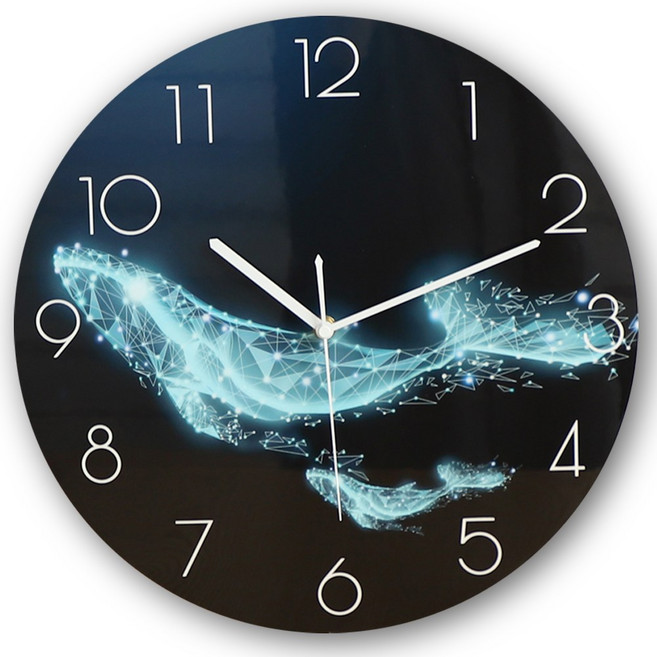 8무드 무소음 인테리어 디자인 벽시계 35cm, 돌핀 돌고래 무음 벽걸이 시계