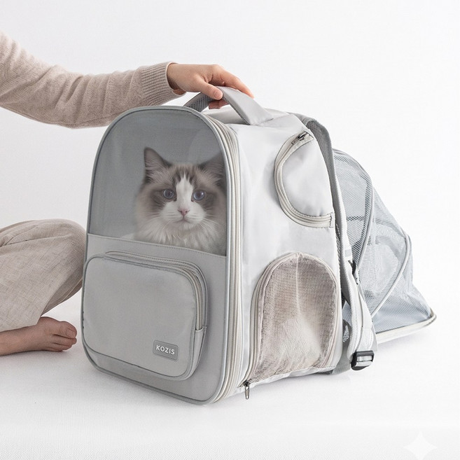 코지스 확장형 강아지 이동가방 백팩 반려동물 고양이 이동장, 1개, 그레이