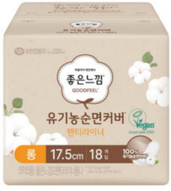 좋은느낌 유기농순면커버 팬티라이너, 롱, 18개입, 40개