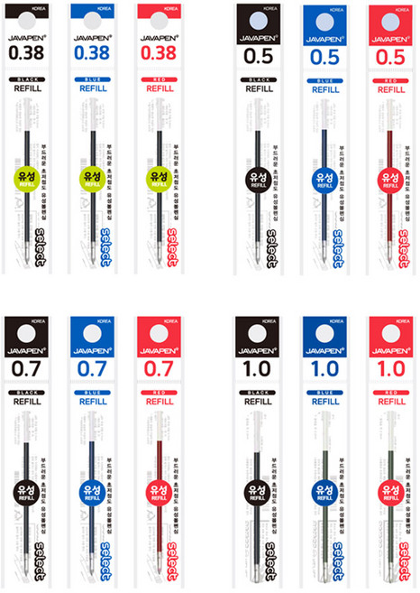 자바 초저점도 펜리필 낱색 부드러운 필기감 국산펜, 0.7 검정