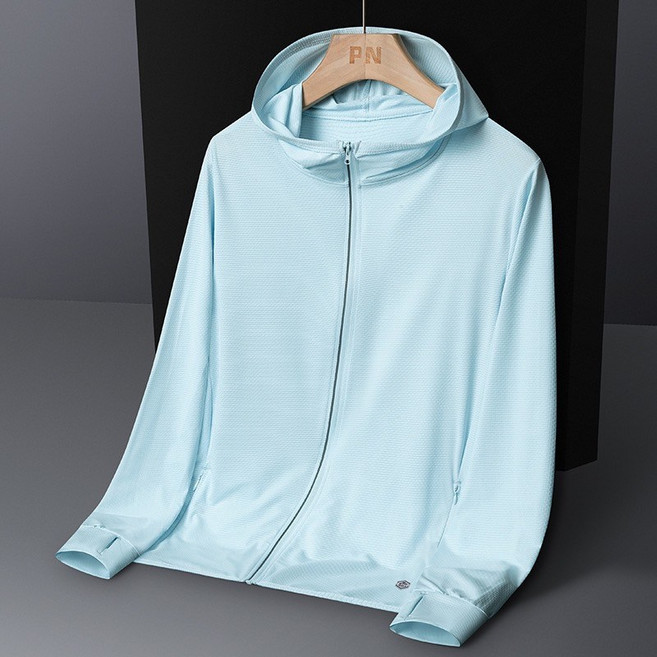 PN 夏季情侶防曬外套 男女款輕薄冰絲涼感 遮陽抗UV戶外運動夾克 UPF 50+多色可選, 2329-素面湖藍色,XL