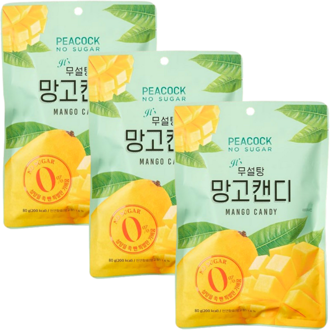 피코크 무설탕 망고캔디, 80g, 3개