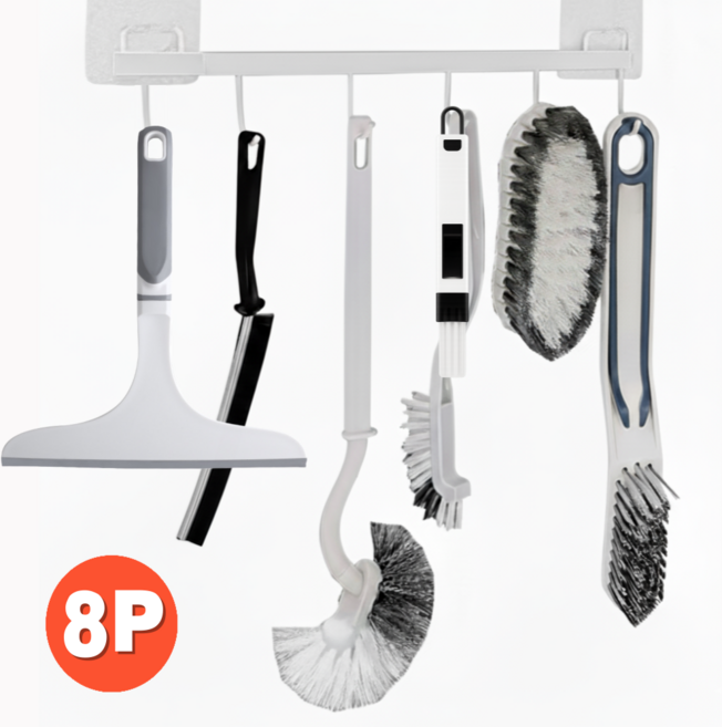 라스푸텐 욕실 청소 도구 화장실 용품 스퀴즈 변기솔 브러쉬 틈새솔 거치대 8종 세트, 1세트, LSP113-W