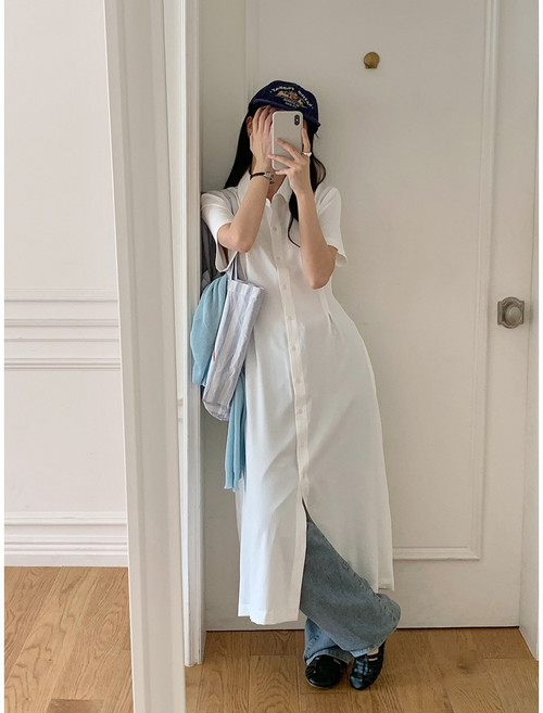 [롱/미니][SML] 에센셜 데일리 셔츠 원피스여성 여행룩 롱숏 데일리룩 출근룩 단정룩 셔츠 원피스