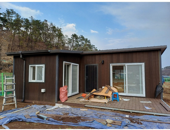 10평 기역자형 엠블럭사이딩 붙박이장 테라스 체류형쉼터 [ 농막 체류형쉼터부문 대상수상 기업]