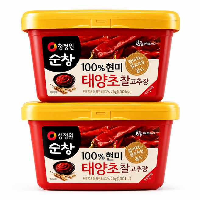 청정원 순창 100% 현미 태양초 찰고추장 국산 고춧 고추 가루, 2kg, 2개