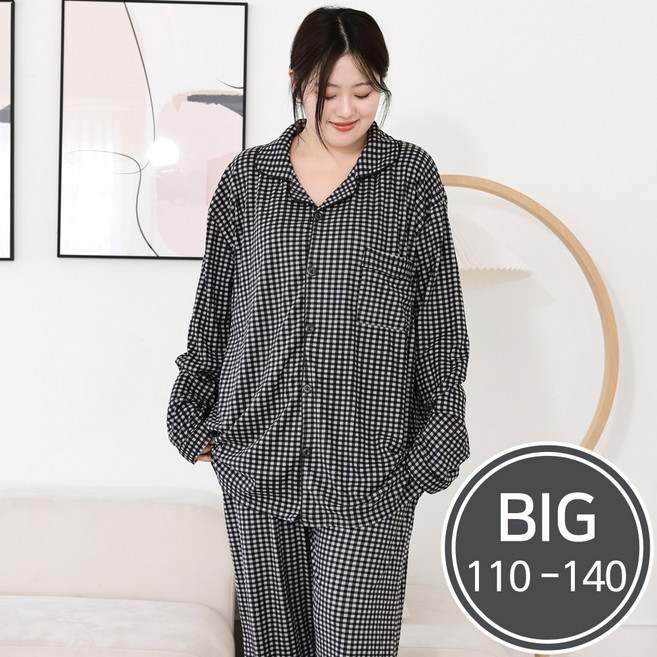빅사이즈 남여공용 써모기모 체크카라 잠옷세트