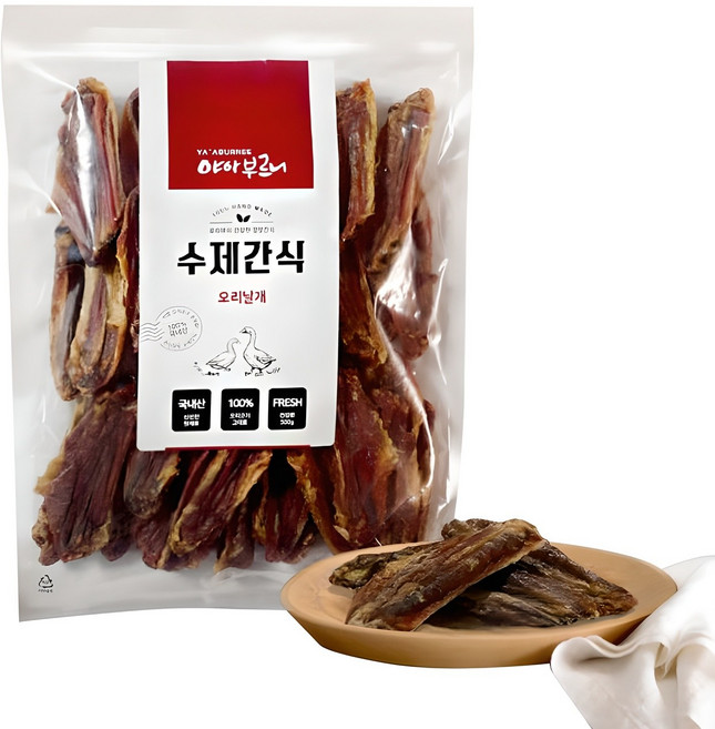 야아부르니 강아지 수제 건조간식 대용량팩, 오리날개, 500g, 1개