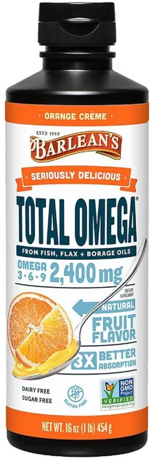 Barleans 바린스 토탈 오렌지 크렘 오메가 3 2400mg 오메가 3 6 9 EPA/DHA, 454g, 1개 - 쿠팡