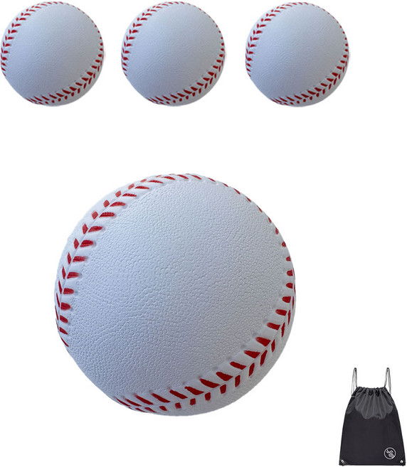 VITALO 말랑 소프트 야구공 안전 폼볼 연습용 캐치볼 실내 야외용 4P/10P+PGN짐쌕(블랙), 4개, 화이트(White)