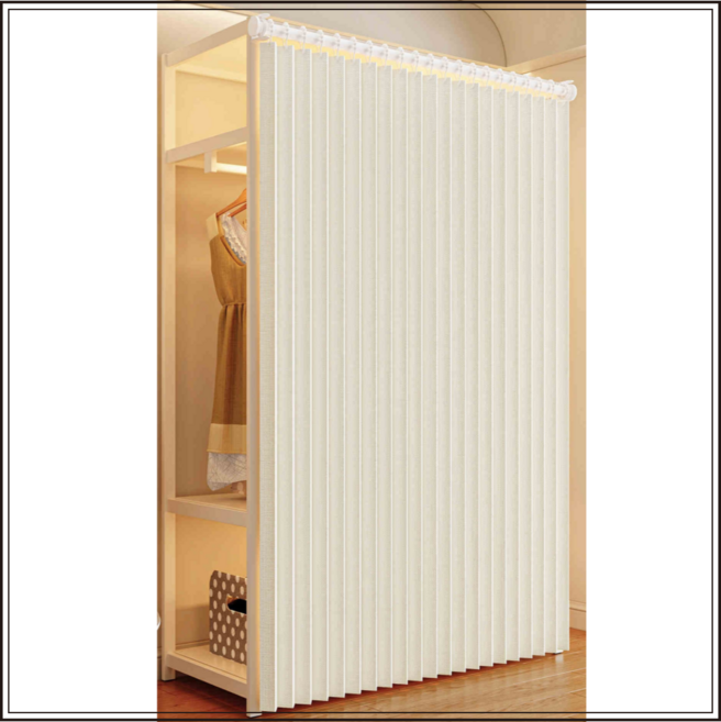 하이드룸 드레스룸 행거커튼 시스템 행거커튼 조립식옷걸이, 1. 크림 화이트, 폭 120~140cm[커튼폭 180cm*높이200]