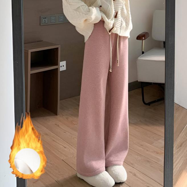 여성 코듀로이 골덴 기모 하이웨스트 밴딩 와이드 팬츠 데일리 보온 루즈핏