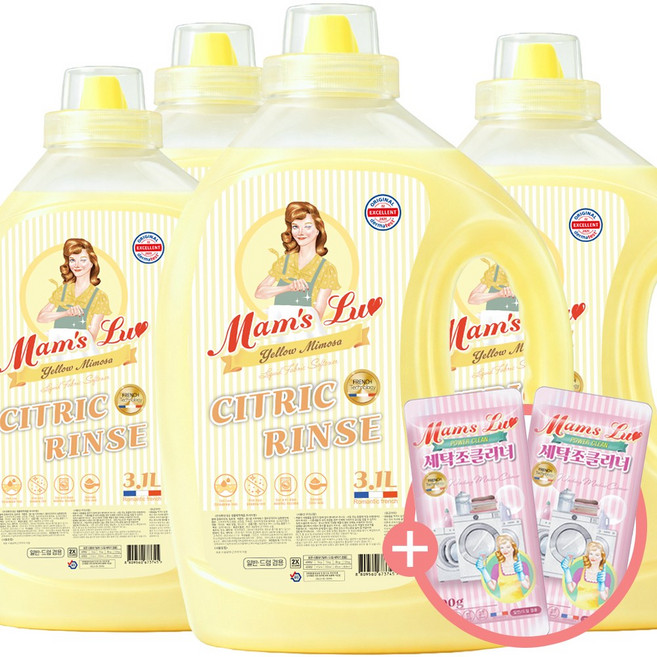 맘스럽 시트릭린스 3.1L x 4개 특대용량 옐로우미모사 섬유유연제 구연산 실내건조 유연제 프랑스 수입향