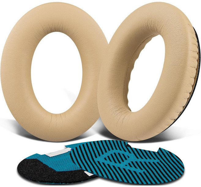 SOULWIT 교체용 이어패드-호환 보스 Bose 헤드폰 QC15 QC25 QC2 QC35 Ae2 Ae2i Ae2w SoundTrue&SoundLink어라운드 이어 시리즈 1쌍, Protein Leather, Beige, 1개