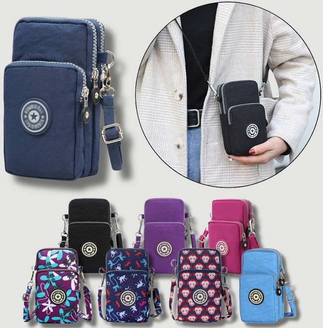 핸드폰 지갑 카드 수납 지퍼 많은 미니 크로스백 초경량 가벼운 천 패브릭 끈 초등 학생 가방 어머님 숙녀